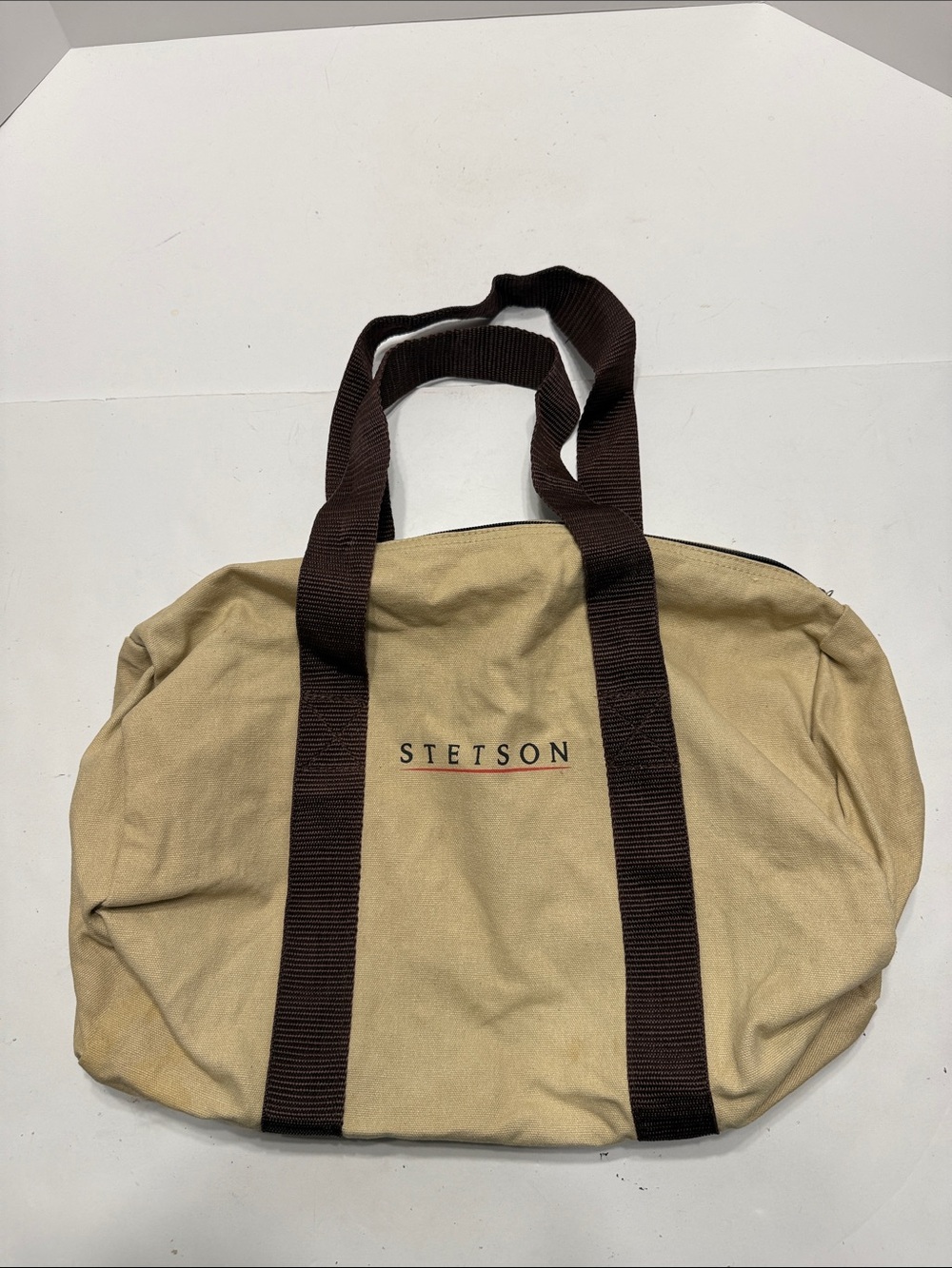Stetson Beige Canvas Duffel with Dark Brown Straps